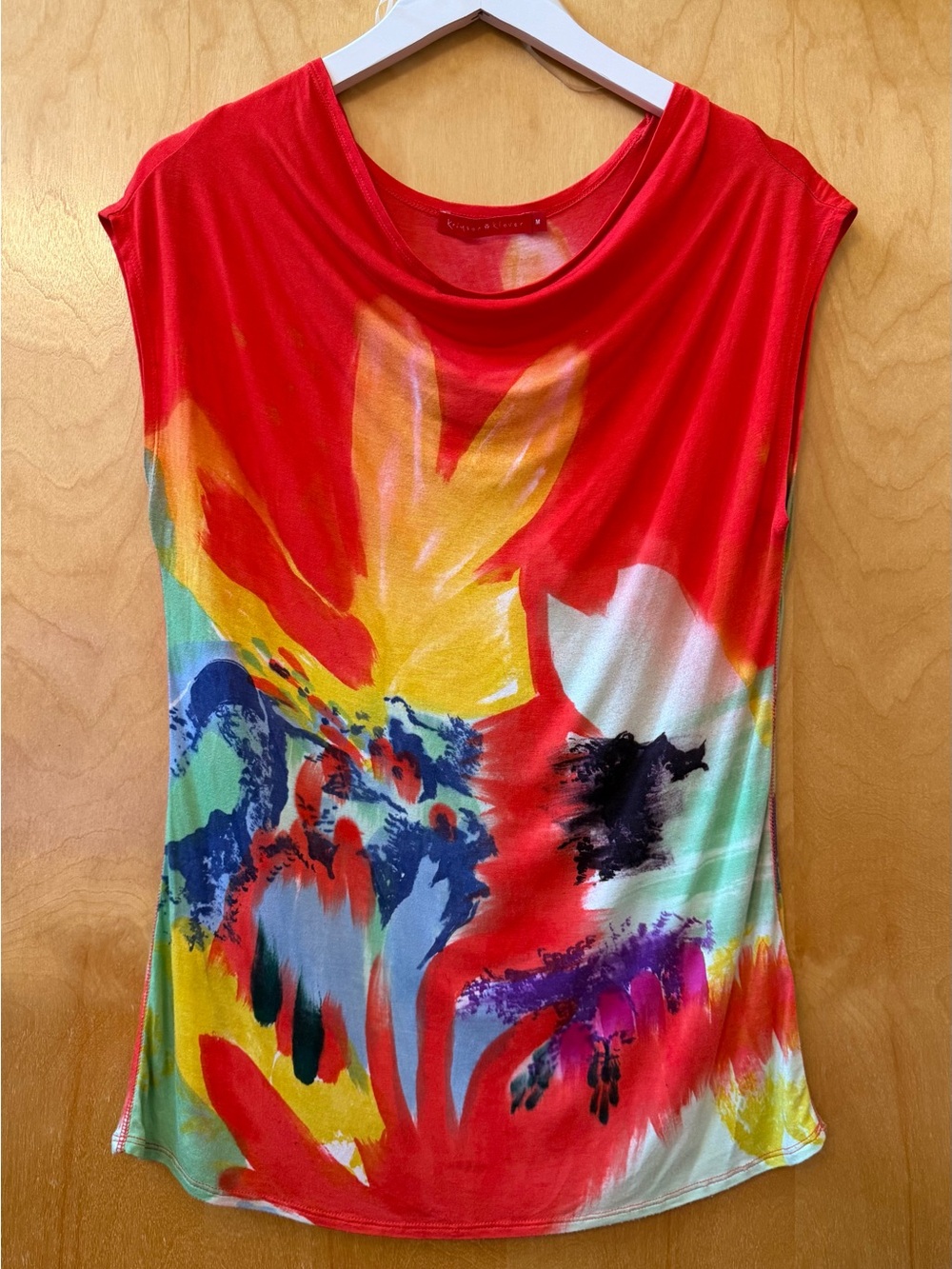 Krimson Klover Red Multicolor Floral Print Sleeveless Stretchy Tunic